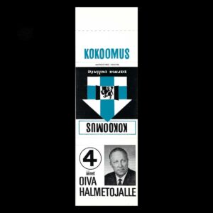 Kokoomus – Oiva Halmetoja Finnish Election Matchbook Sleeve (c.1950s–60s)