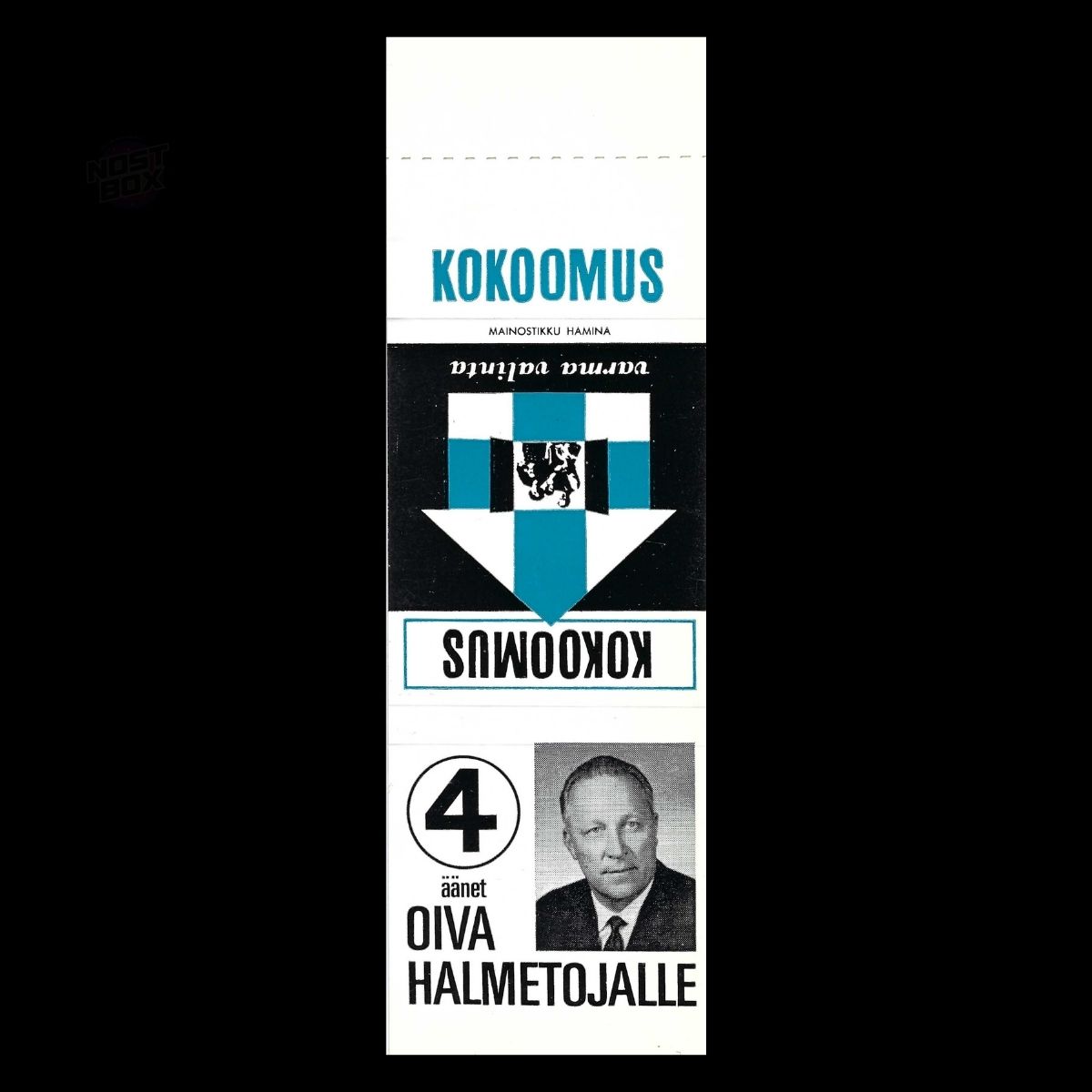 Kokoomus – Oiva Halmetoja Finnish Election Matchbook Sleeve (c.1950s–60s)