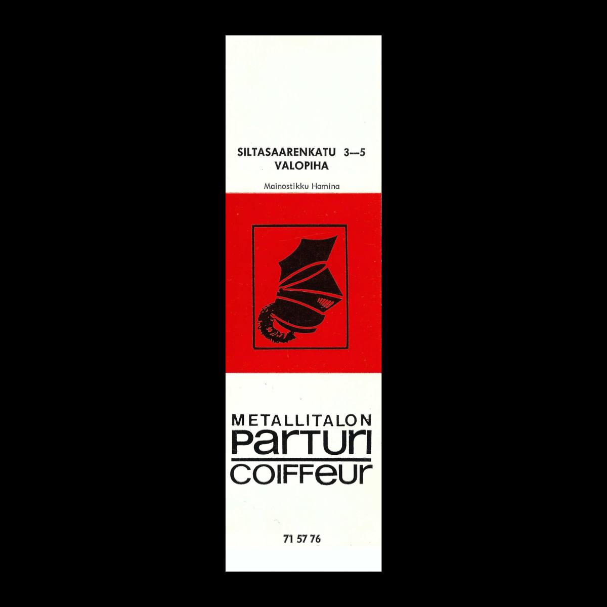 Metallitalon Parturi Coiffeur – Finnish Barber & Hair Salon Advertising Matchbook Sleeve (c.1960s–1970s)