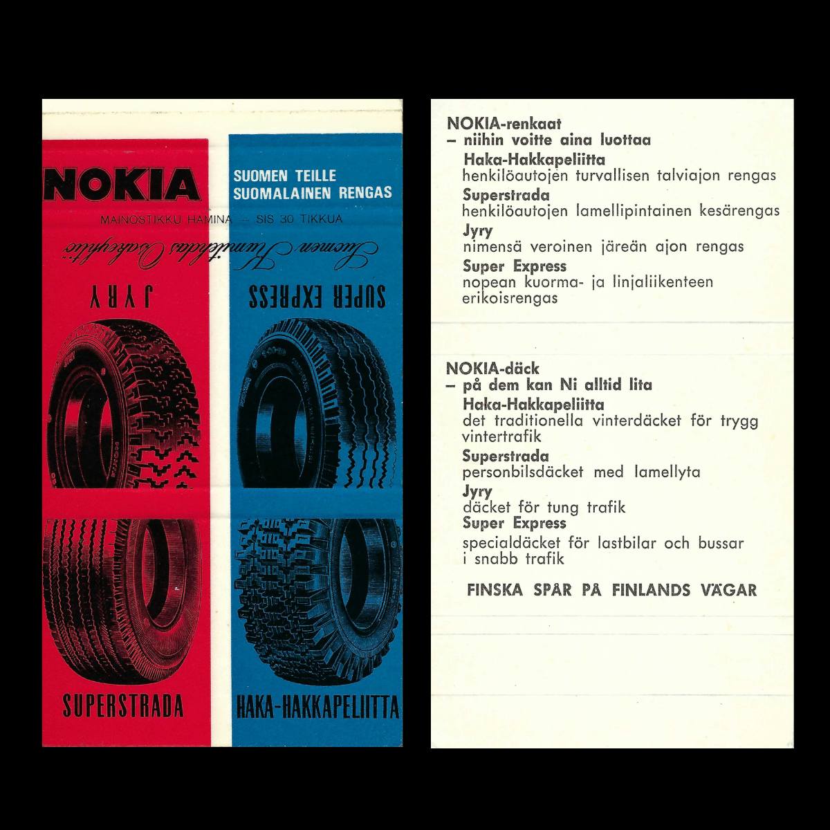 Nokia Tyres – Finnish Industrial Matchbook Sleeve (c.1950s–60s)