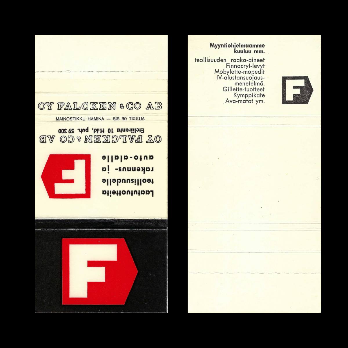 OY Falcken & Co AB – Finnish Industrial & Commercial Advertising Matchbook Sleeve (c.1960s–1970s)