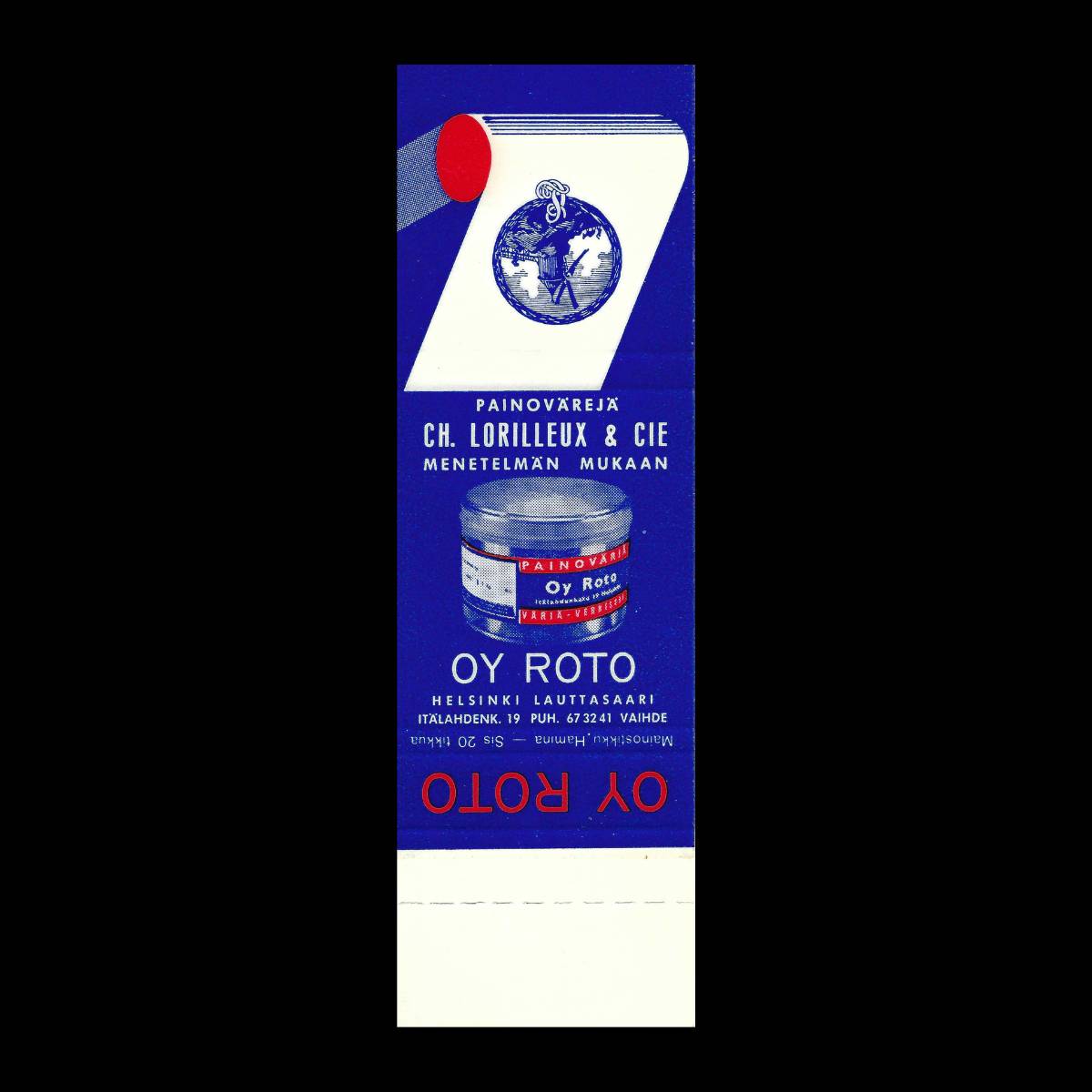 Oy Roto – Finnish Printing Ink Advertising Matchbook Sleeve (Ch. Lorilleux & Cie Method) (c.1950s–1960s)