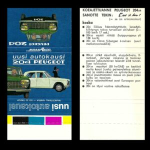 Peugeot 204 – Vintage Finnish Automotive Matchbook Cover (c.1960s)