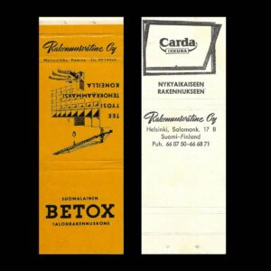 Rakennusväline Oy – Suomalainen BETOX Construction Equipment Advertising Matchbook Sleeve (c.1960s)