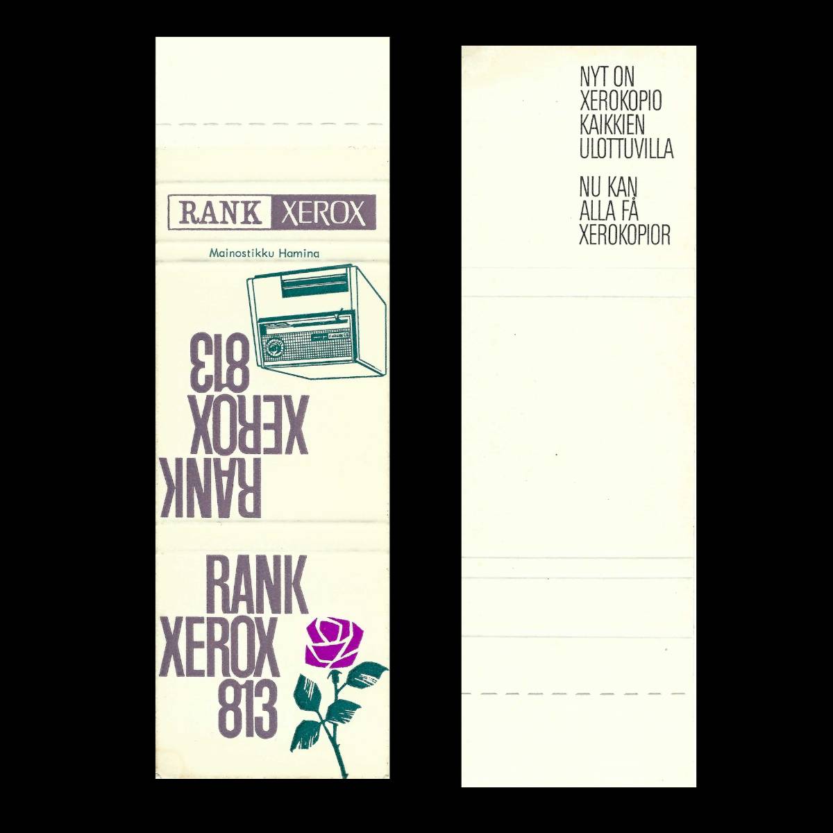 Rank Xerox 813 – Finnish Office Technology Advertising Matchbook Sleeve (c.1970s)