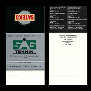 SATEKO / SAG Teknik – Scandinavian Industrial Matchbook Sleeve (c.1950s–60s)