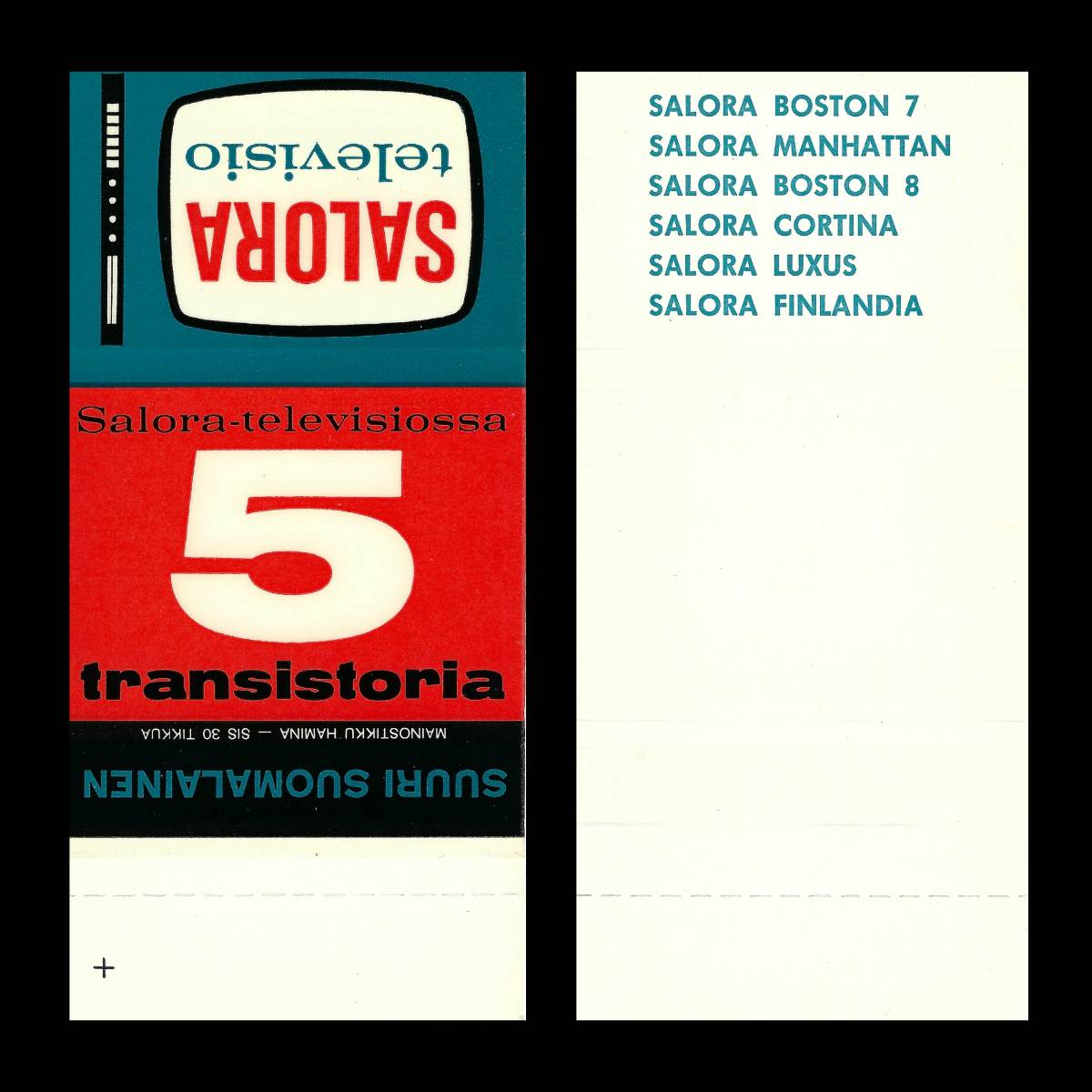 Salora Televisio – Finnish Television Advertising Matchbook Sleeve (c.1960s–70s)
