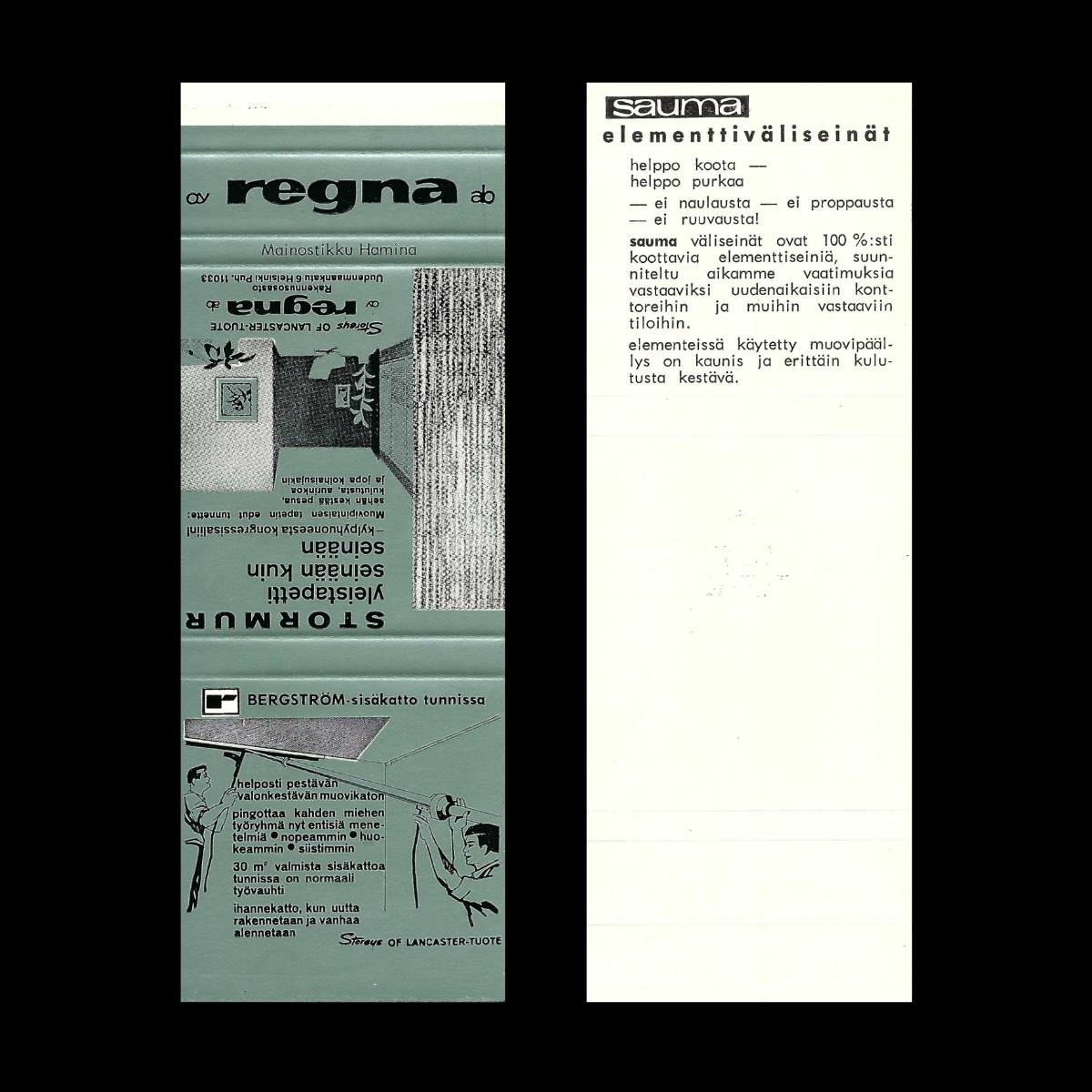 Sauma Elementtiväliseinät – Finnish Modular Wall Advertising Matchbook (c.1960s)