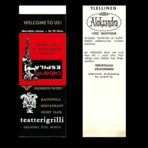 Teatterigrilli Nightclub & Aleksandra Boutique – Vintage Helsinki Matchbook Cover (c.1960s)