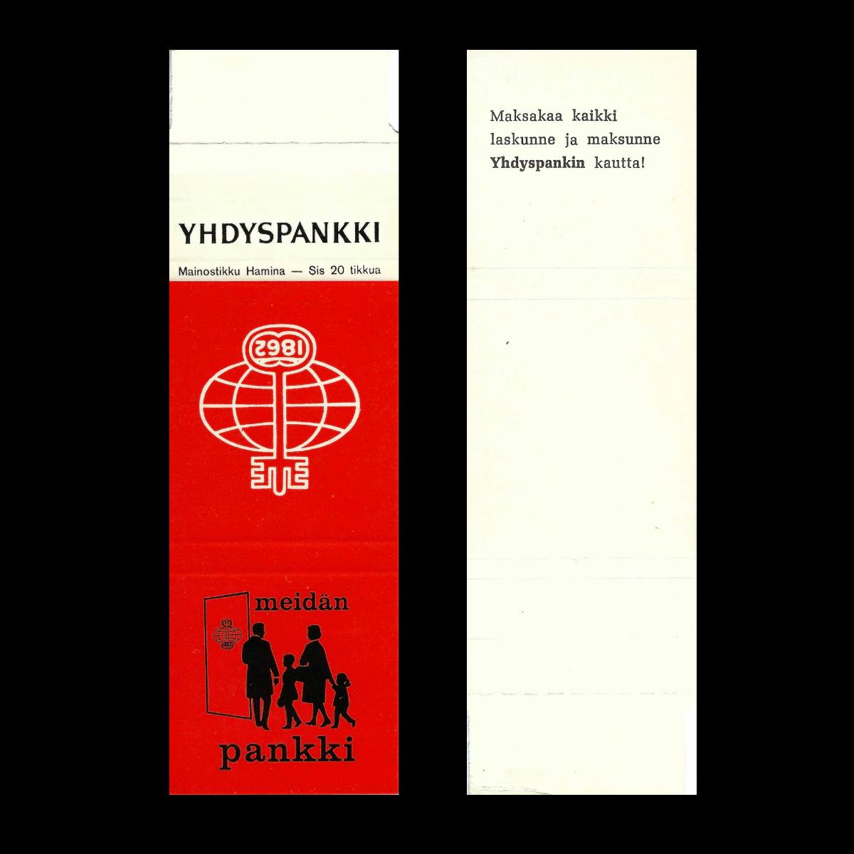 Yhdyspankki – Finnish Banking Advertising Matchbook Sleeve (c.1960s–1970s)
