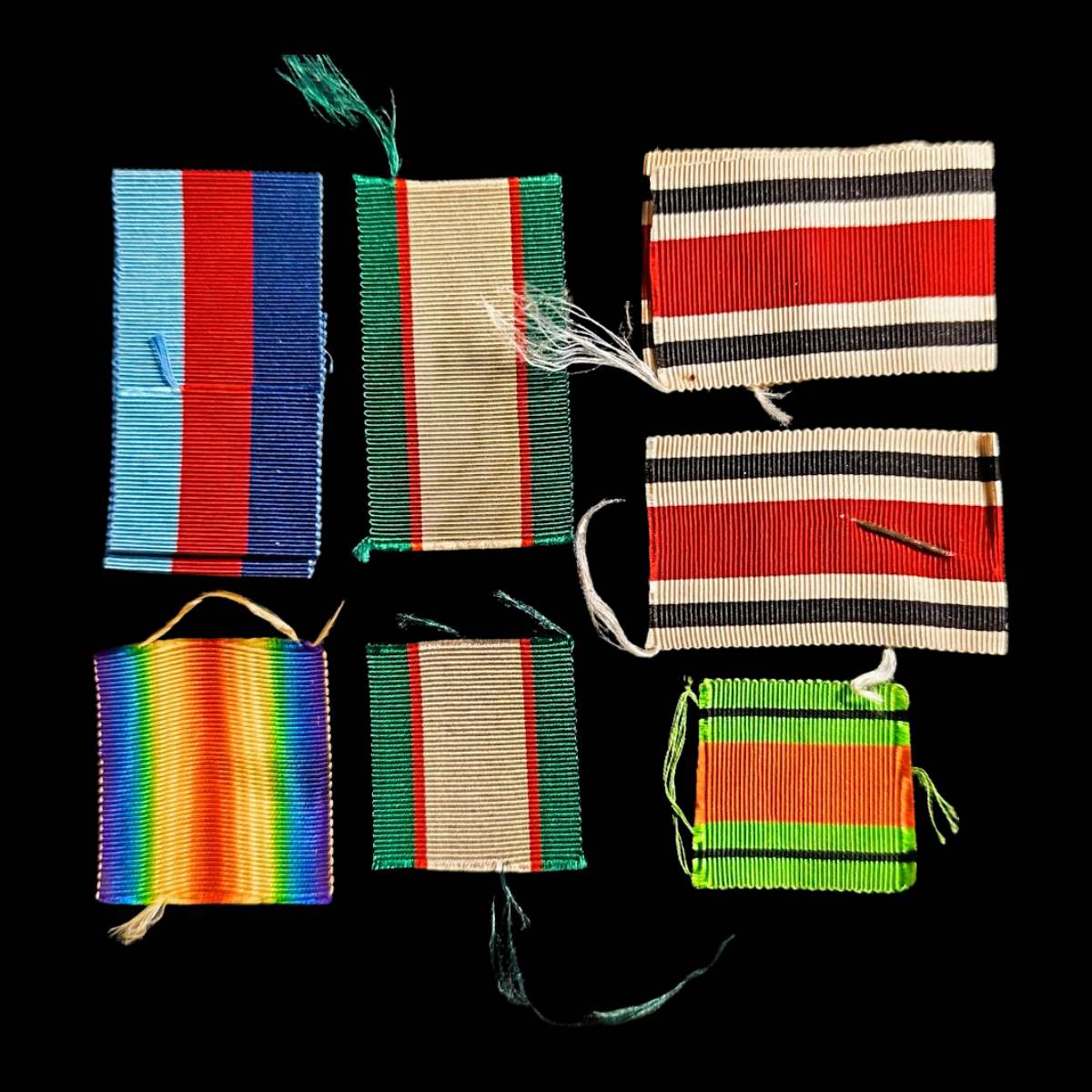 Loose original WWII RAF medal ribbon bars including Africa Star, 1939–45 Star and service ribbons from J.C. Elphick group.